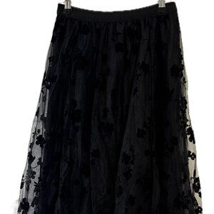 Unbranded Black Floral Mesh Tulle Skirt One Size Polyester Cotton No Tags